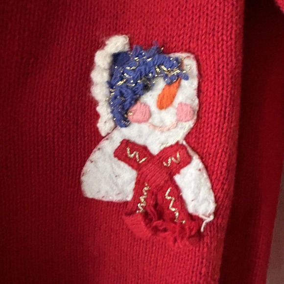 Vintage Ugly Christmas Holiday Sweater cardigan Large PETITE Full Zip Snowman - Picture 15 of 16